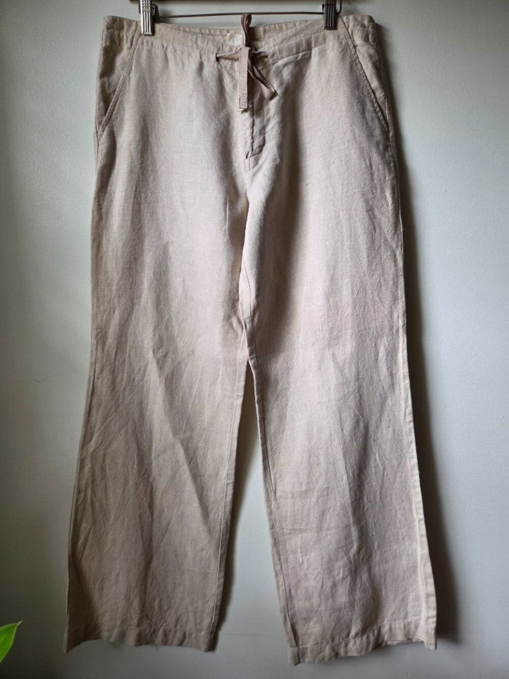 EUC GAP 100% LINEN OATMEAL WIDE LEG DRAWSTRING PANTS SIZE 10 / M